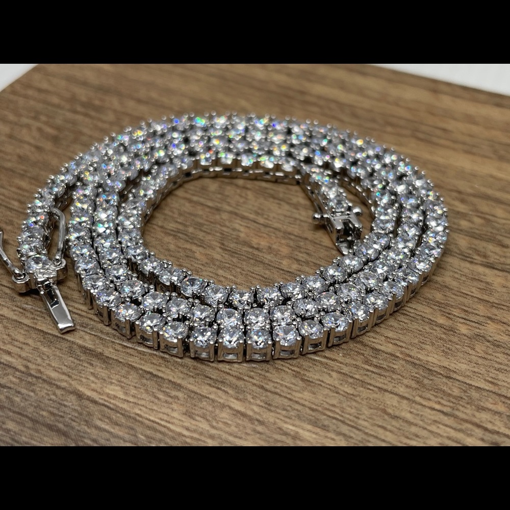 14kt white gold plated tennis chain 3mm